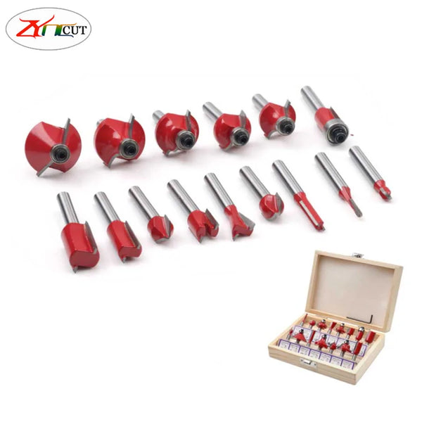 12 15Pcs set HSS Wooden box Woodworking Milling Cutters 1/2 1/4''  6 8mm Shank Carbide Router Bit For  Engraving Cutting Tool