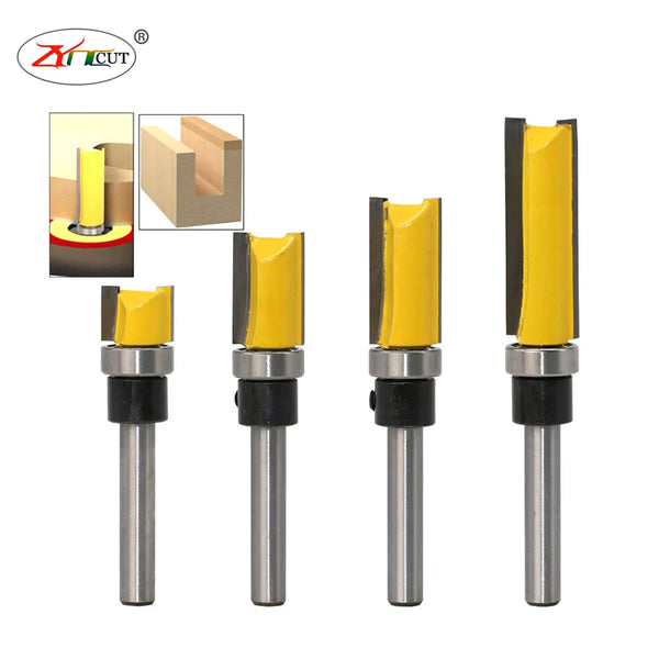 6mm/6.35mm Shank Flush Trim Router Bit Blade Template Pattern Bit Bearing 1/2" Straight End Mill For Woodworking Dia 12.7mm