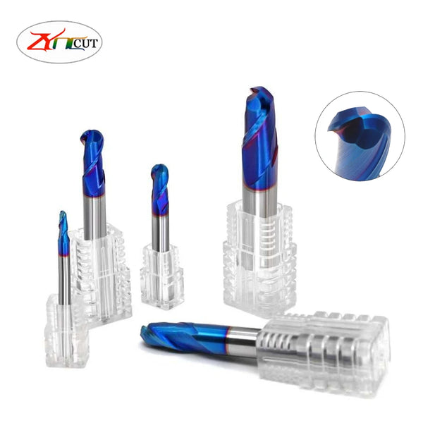 HRC65 milling R1/R2/R3/R4/R5/R6/R8/R10 Two-edge Blue nano coating ball end milling cutter for processing high hardness materials
