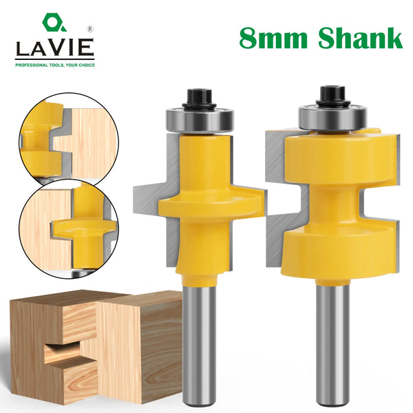 2pcs 8mm Shank T-Slot bearings Square Tooth Tenon Bit Milling Cutter Carving Router Bit set For Woodworking C08150A3232Y