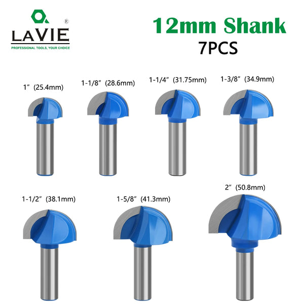 7pcs 12mm  shank Round Nose Two Flutes Router Bit set for Woodworking Cove Box Bit Key Hole Application