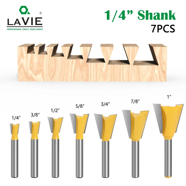 7pcs 6.35mm Shank Dovetail Joint Router Bit Set 14 Degree Woodworking Engraving Bit Milling Cutter for Wood