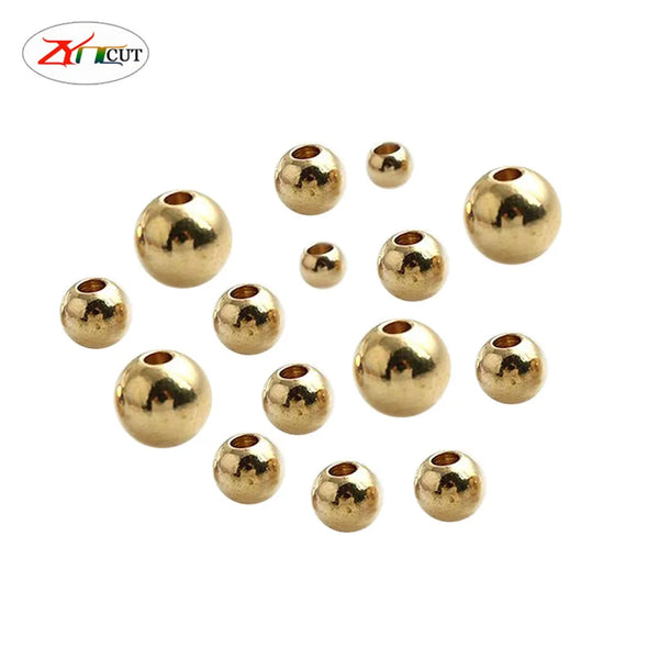 100pcs set 4 5 6 7 8 10 12mm Hollow brass beads Pure copper bracelet beads with 2mm holes Round brass bracelet beads
