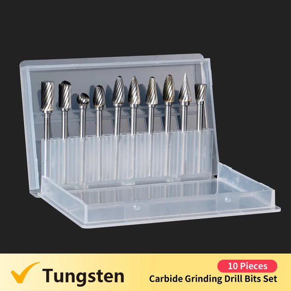 10pcs Tungsten Carbide Drill Bits For Metal Burr Tungstenio Burs Cnc Milling Cutter Dremel Mini Cone Drill Set Ferramentas