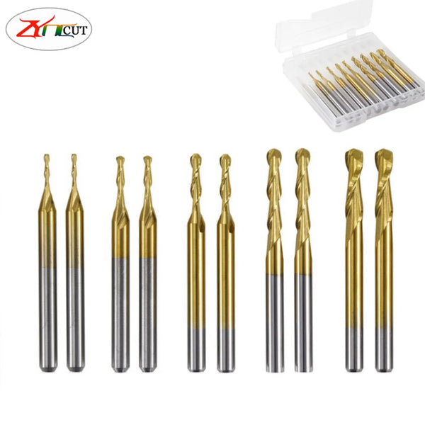 10pcs set  1 1.5 2. 2.5 3.175mm HSS Ball head spiral milling cutter,Engraving machine titanium plated ball end milling cutter