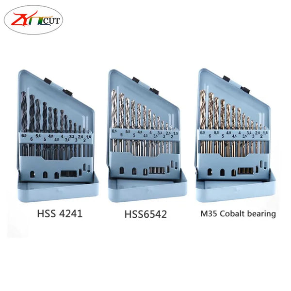13Pcs/set  1.5-6.5mm W4541 W6542 M35 Cobalt High speed steel titanium plated twist drill set,HSS Straight shank twist drill