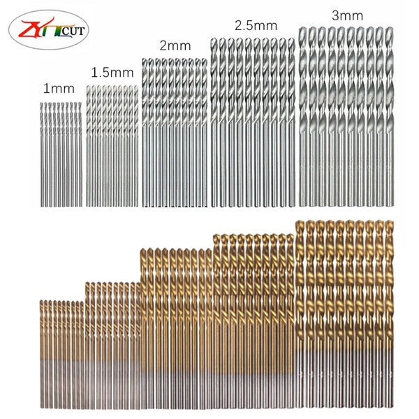 50Pcs 1 1.5  2 2.5 3MM HSS Twist Drill Titanium Coated Drill Bit High Speed Steel Drill Bit Straight Shank Drill