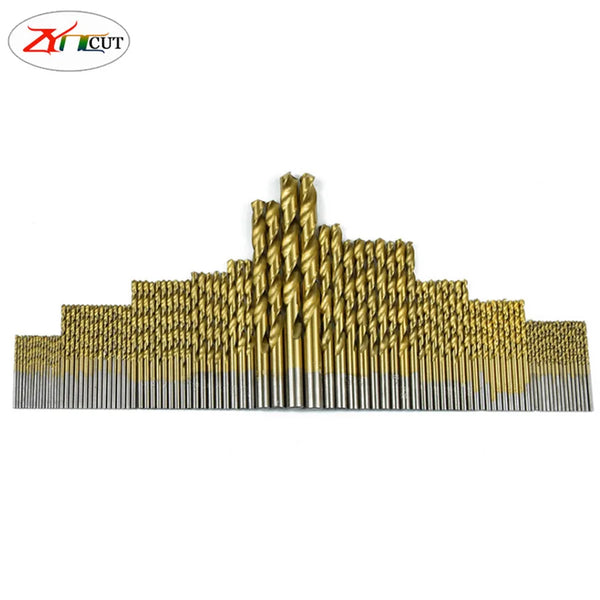 50pcs/set 1.0-3.0mm 99Pcs/set 1.5-10mm High speed steel titanium plated twist drill set,HSS Straight shank twist drill bit