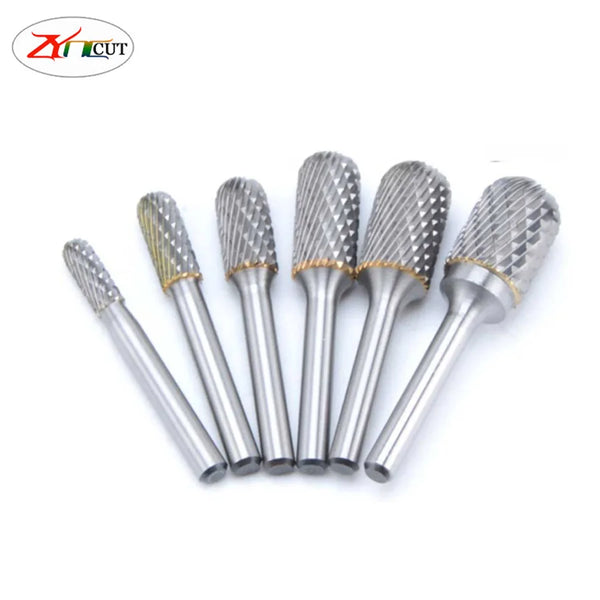 6pcs set 6 8 10 12 14 16mm TYPE-C double slot Metal tungsten steel grinding head milling cutter, Carbide cylindrical rotary file