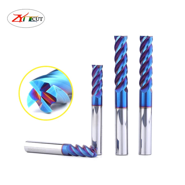 Fresa Router Bit 1/2/3/4/5/6/8/10/12/16/20mm HRC65 Four-edge High Hardness Tungsten Steel coating flat-end milling cutter