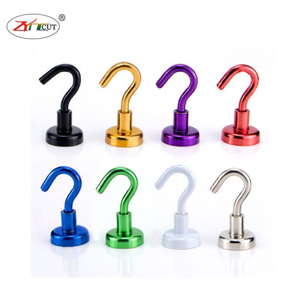 8PCS SET Neodymium iron boron strong magnetic color baking paint refrigerator magnet hook Waterproof Black traceless magnet hook